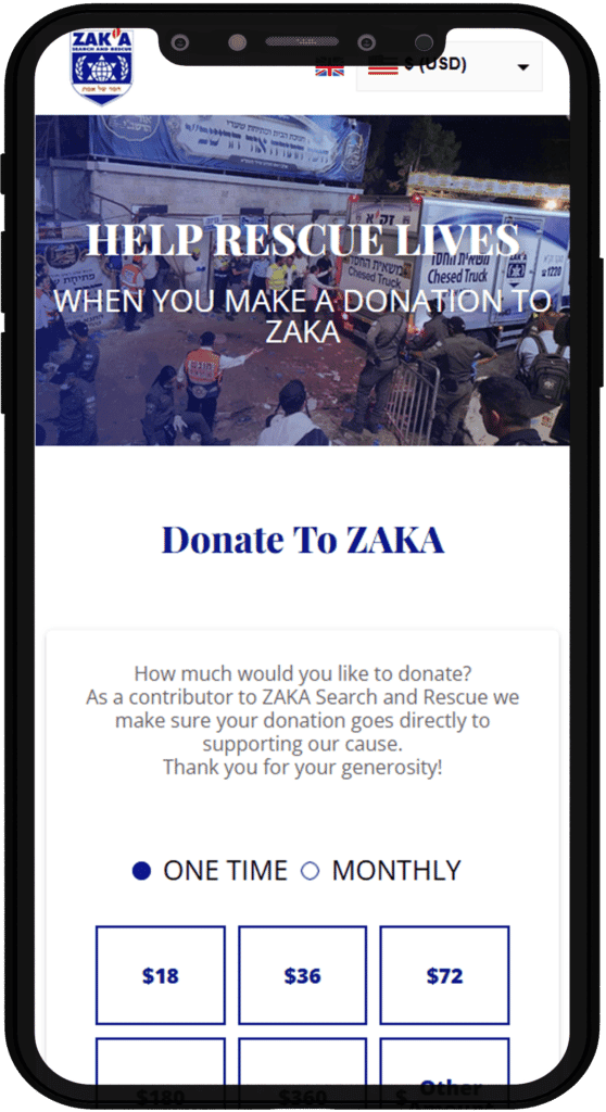 תמונה של אתר זק"א בתצוגת טלפון נייד